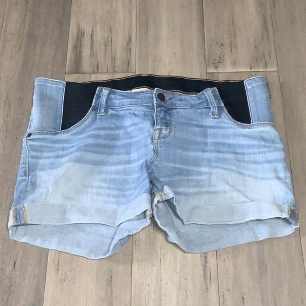 Isabel Side Panel Light Wash Midi Cuffed Denim Jean Stretchy Shorts Size 6